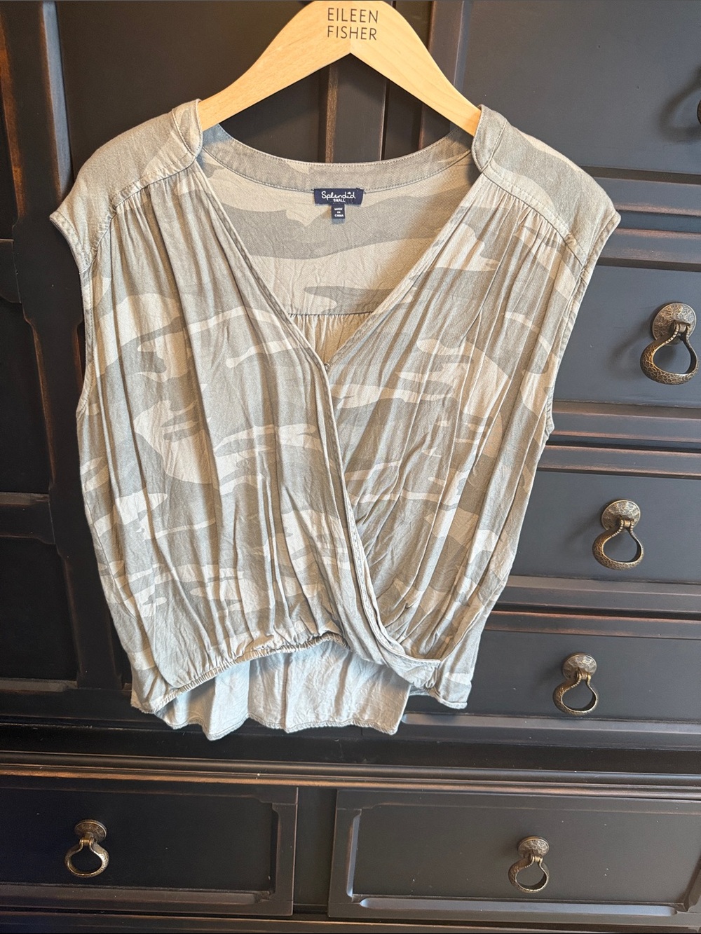 Splendid Women's Light Gray Printed Wrap-Front Blouse